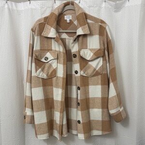 Thick Tan and White Plaid Coat